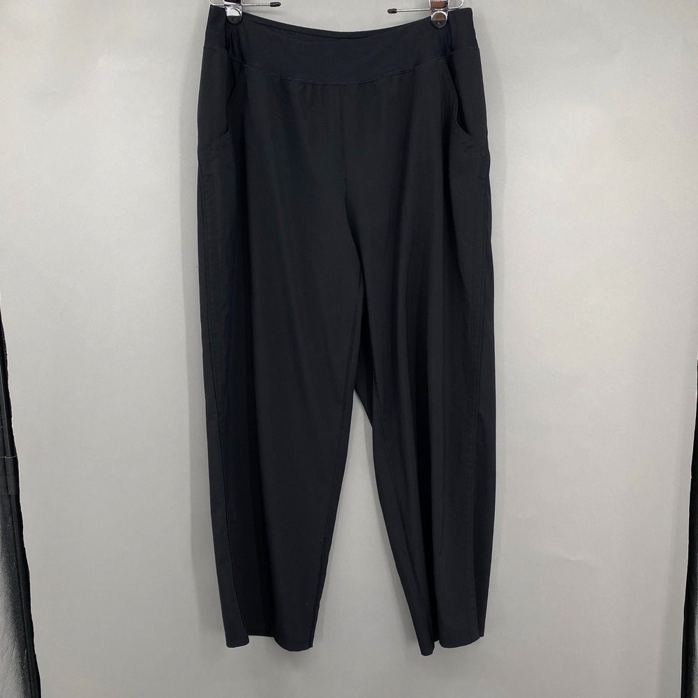 Lands' End Active Pants Womens 1X 16W-18W Black Wide Leg Stretch Pockets Workout
